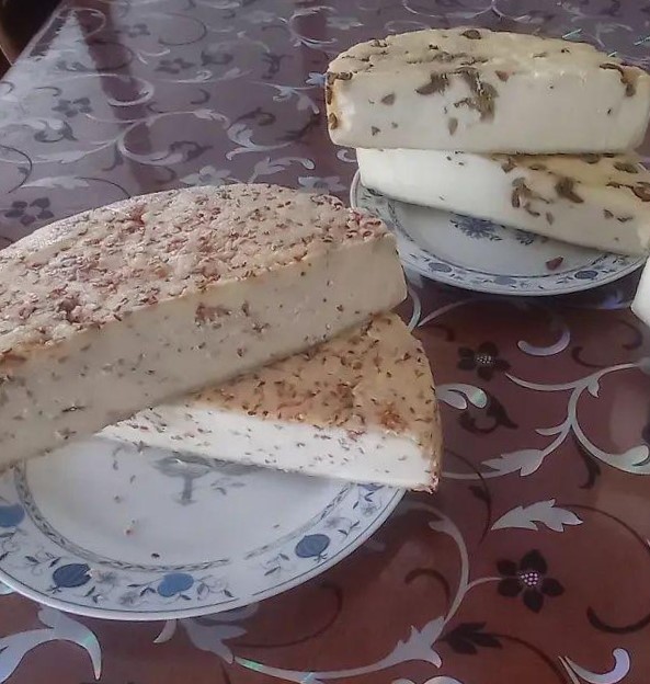 Domaći kačkavalj od kravljeg mleka sa susamom i maslinama